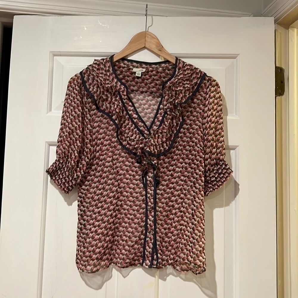 Odille sheer puff sleeve button down with ruffles